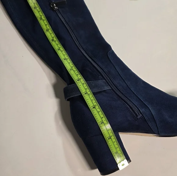 Karl Lagerfeld Navy Suede  Stretch Knee Boots 7.5M Block Heel - Picture 6 of 15